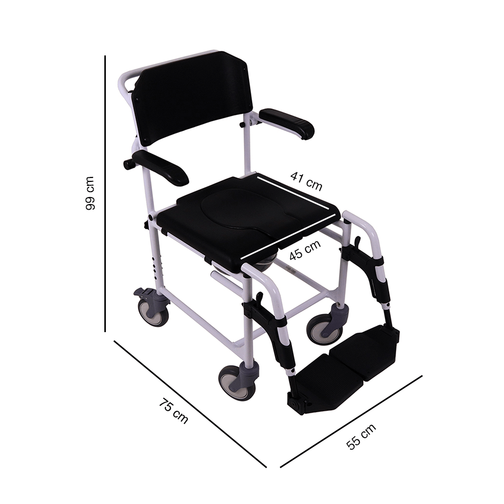 Cadeira de Banho e Sanitária com Rodas e Apoio de Pés UN4003